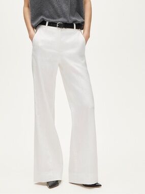 J. Crew Carolina Flare Pant Stretch Linen Blend Wide Leg White NWT $168 Size 14